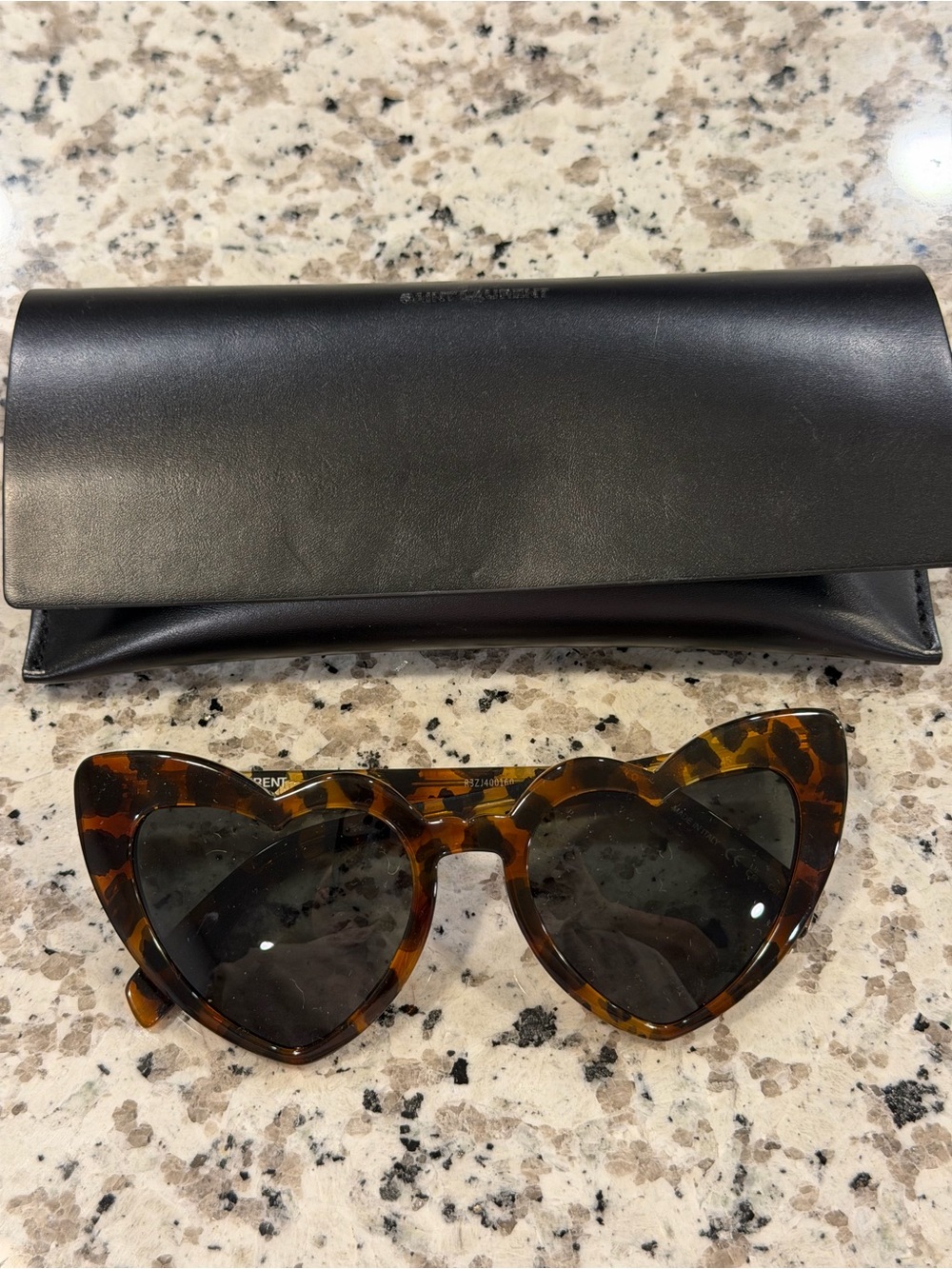Saint Laurent Tortoise Cat-Eye Heart Sunglasses with Dark Lenses